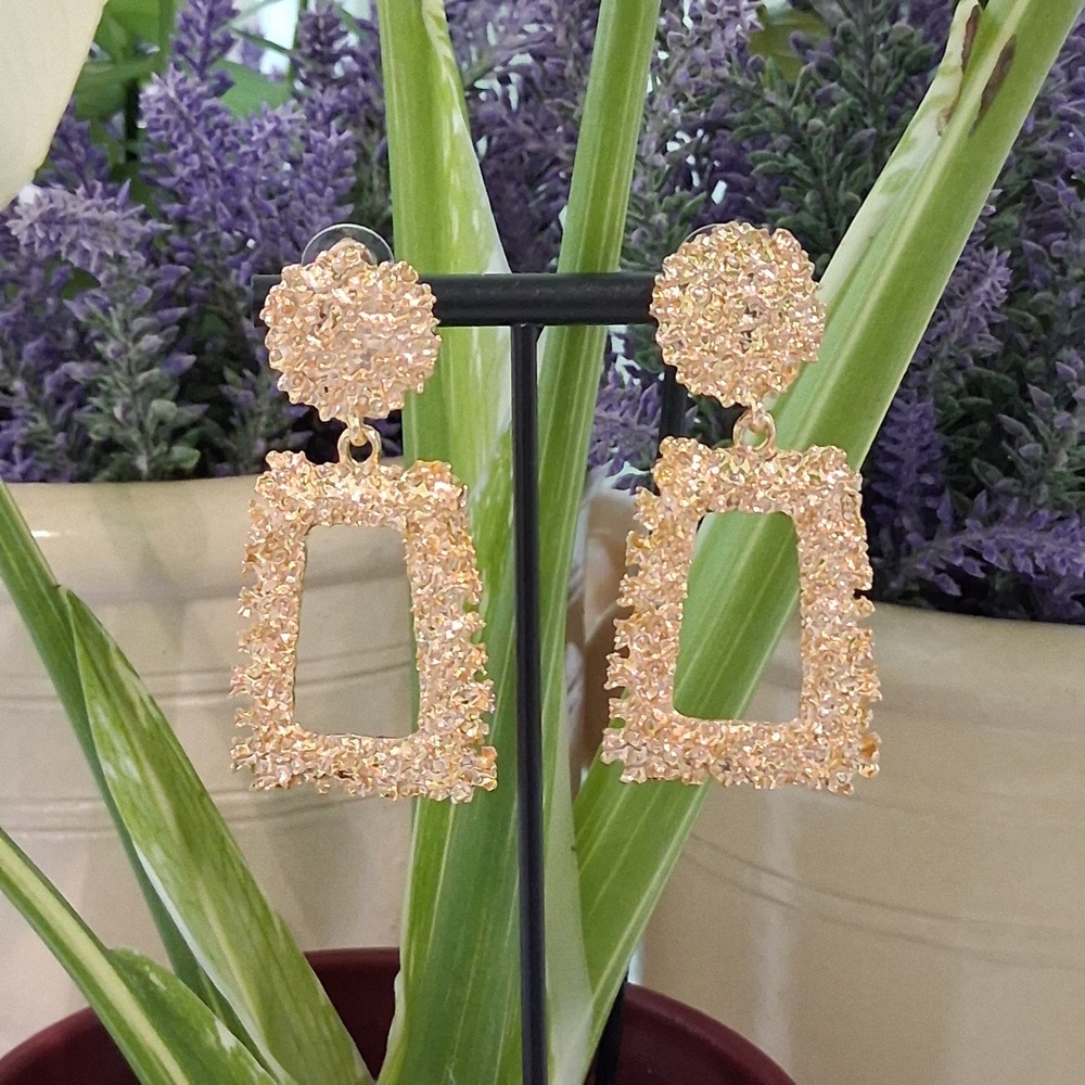 Gold Textured Modern Party Dangle Earrings